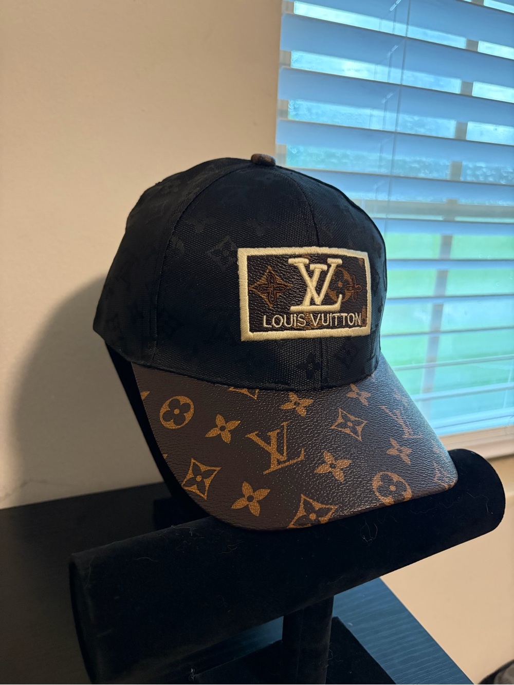 Louis Vuitton Black Cap with Brown Monogram Visor